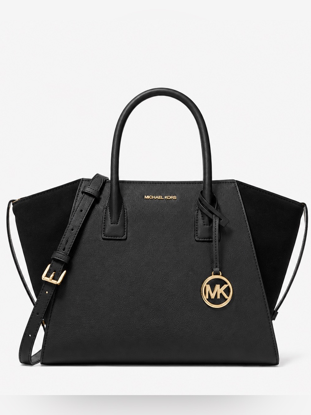 NWT Michael Kors Avril Large Leather Suede Satchel Black Gold